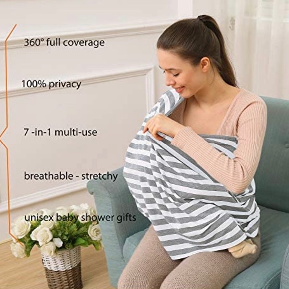 Multi-use Baby Carseat Nursing Cover - Handmade - White & Gold - Picture 3 of 7